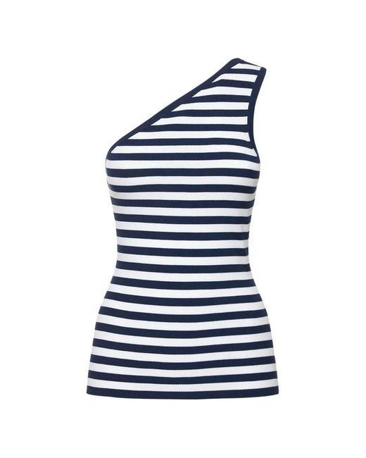 Michael Kors Blue Haut Rayé À Design Asymétrique À Une Épaule