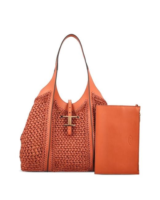 Tod's Orange T Timeless Raffia Shoulder Bag
