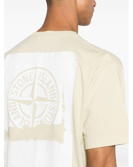 Stone Island T-shirt Met Logoprint in het Natural voor heren