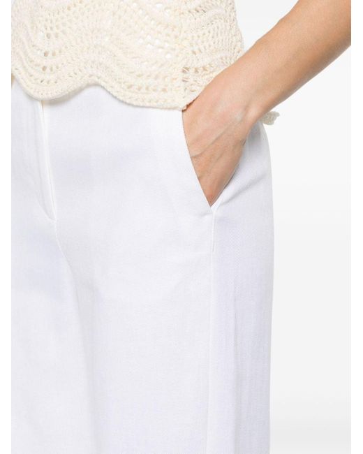 Peserico White Linen-blend Straight Trousers