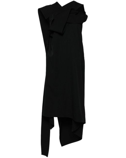 Yohji Yamamoto Black Asymmetrisches Midi-Wollkleid
