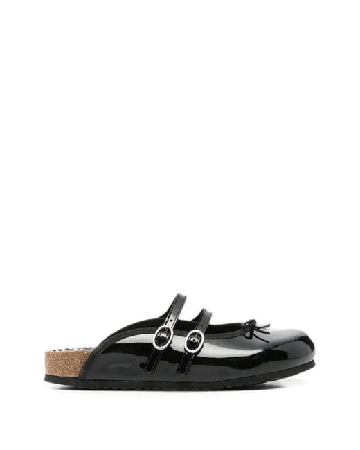 Birkenstock Black Buckled Patent-Finish Mules