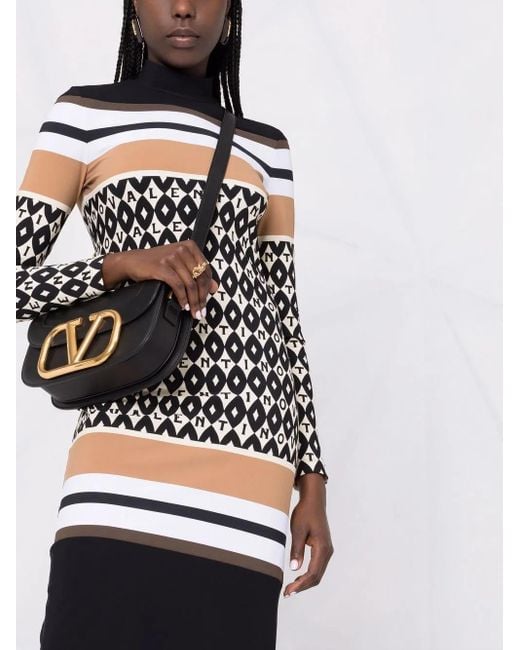 Valentino Garavani Black Logo-Pattern Striped Dress