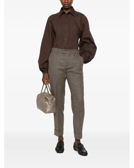 Berwich Gray Herringbone-Pattern Wool Trousers