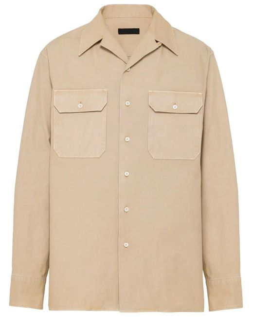 Prada Natural Appliqué-Logo Cotton Shirt for men