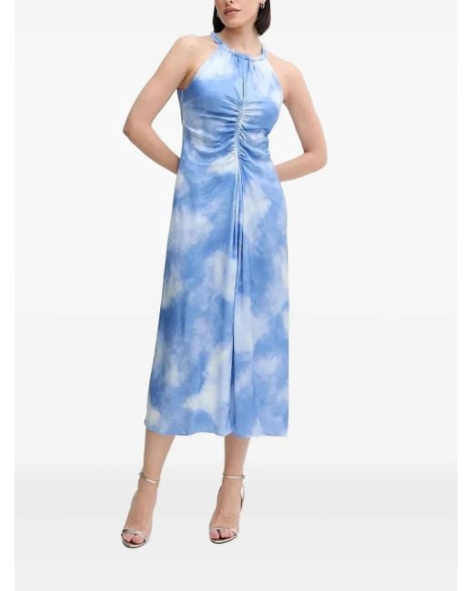 Sisley Blue Halter-Neck Gathered Midi Dress