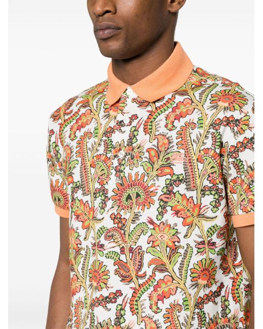 Etro Floral print Cotton Polo Shirt in White for Men Lyst UK