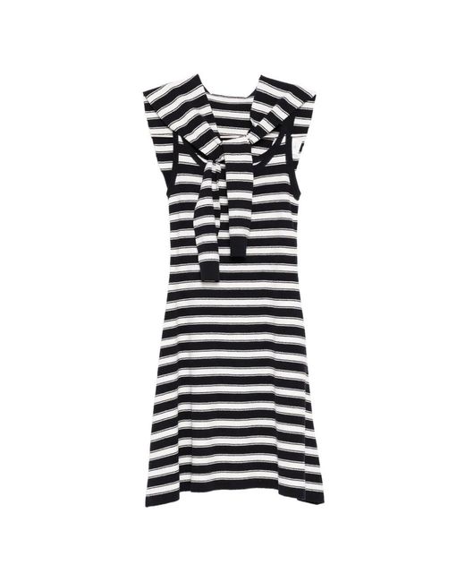 Juun.J White Striped Sweater-Overlay Dress