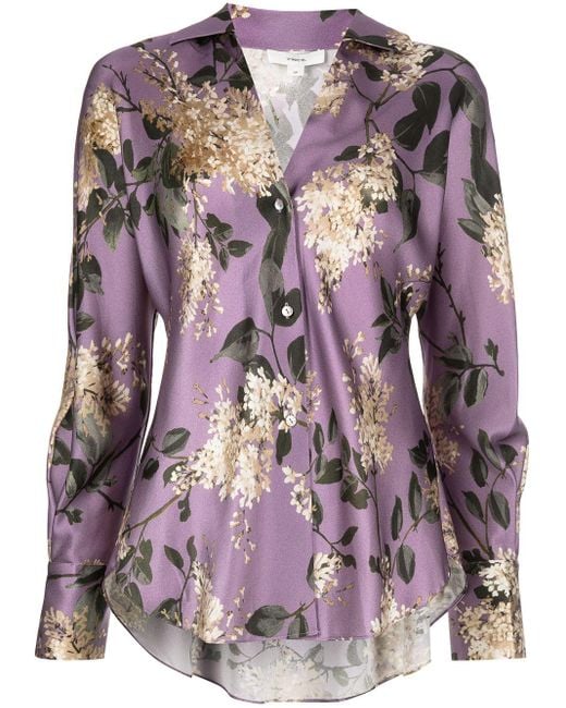Vince Silk Lilac Biascut Floralprint Blouse in Black (Purple) Lyst