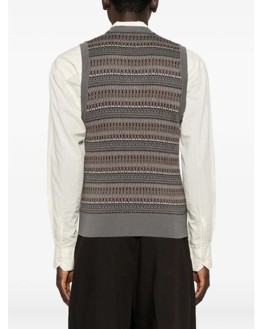Lemaire Brown V-Neck Jacquard-Knit Vest for men