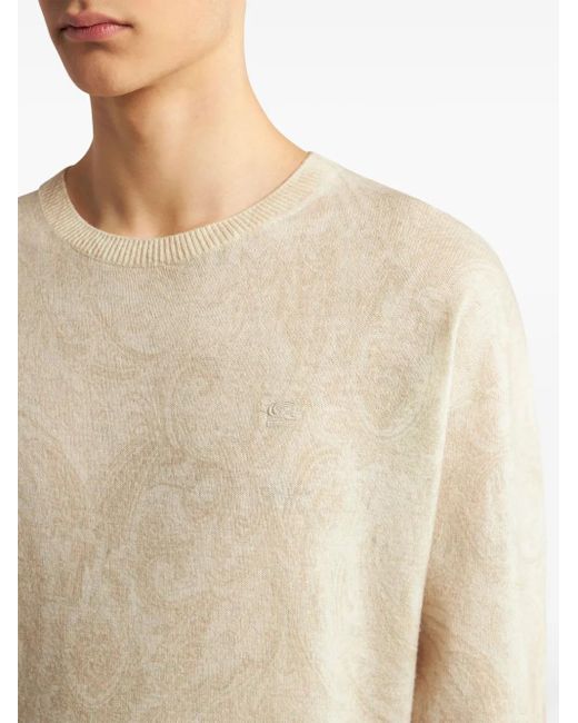 Etro White Wool Sweater With Paisley Print for men