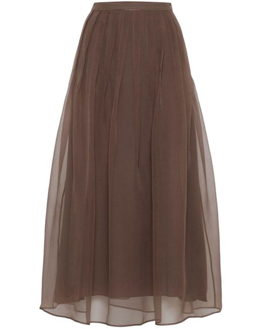 Falda midi plisada Brunello Cucinelli de color Brown