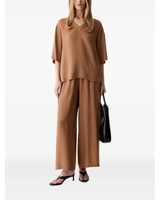 ViCOLO Brown Elasticated Drawstring-Waist Palazzo Pants