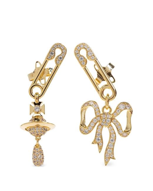 Vivienne Westwood Metallic Safety-Pin Bow-Pendant Earrings
