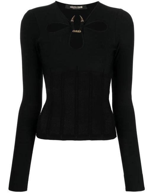 Roberto Cavalli Black Cut-Out Knit Top