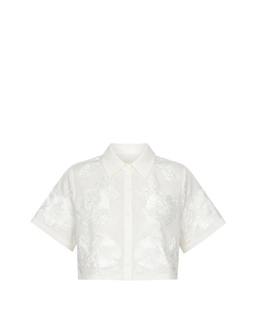 Jonathan Simkhai White Floral-Appliqué Cropped Shirt