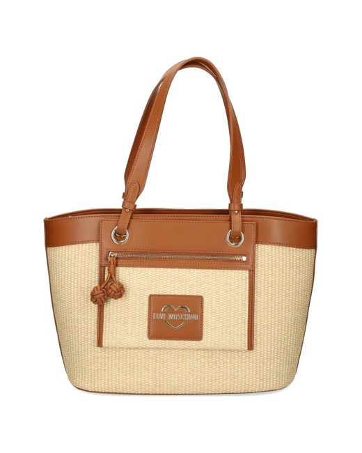 Love Moschino Brown Contrasting-Trim Tote Bag