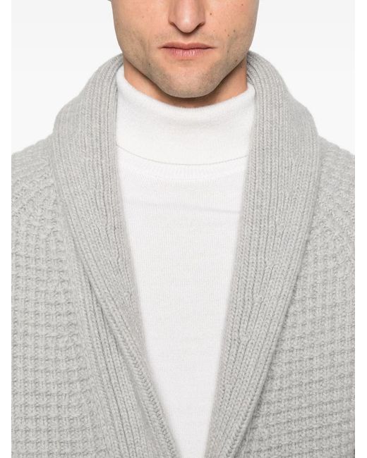 Eleventy Gray Waffle-Knit Shawl-Collar Cardigan for men