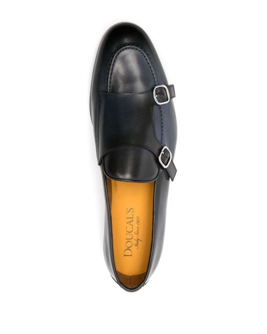 Doucal's Black Burnished-finish Leather Monk Shoes for men