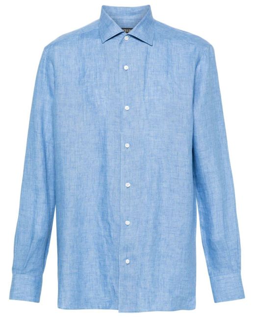 Zegna Linnen Overhemd in het Blue voor heren