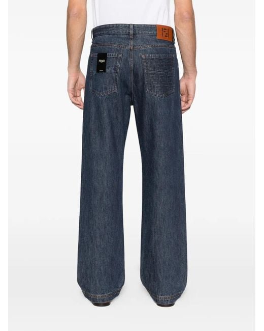 Fendi Blue Padded Straight Bootcut Jeans for men