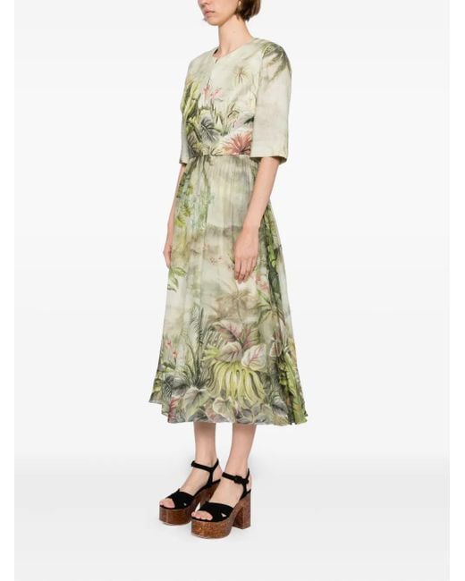 Elie Saab Green Printed Midi Dress