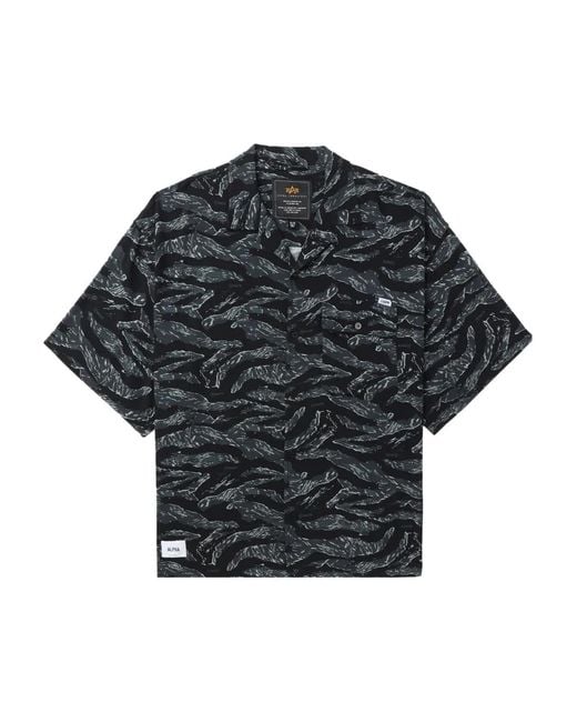 Alpha Industries Black Chemise Imprimée À Manches Courtes for men