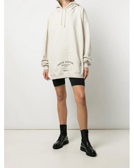 Vetements Natural Slogan-Print Drawstring Hoodie