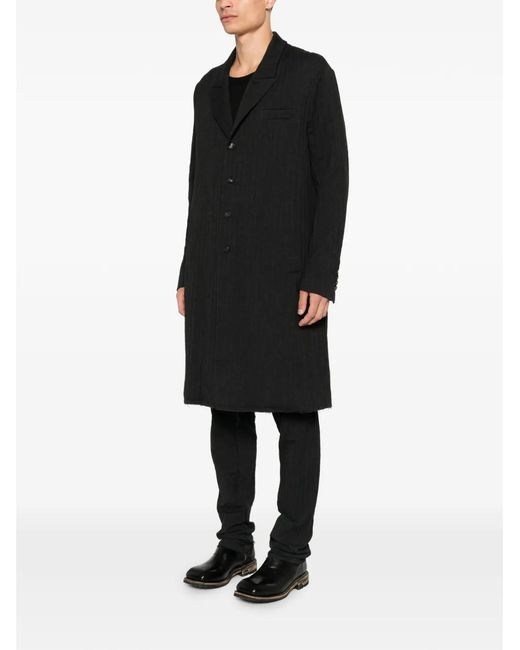 Masnada Black Herringbone-Pattern Buttoned Coat for men