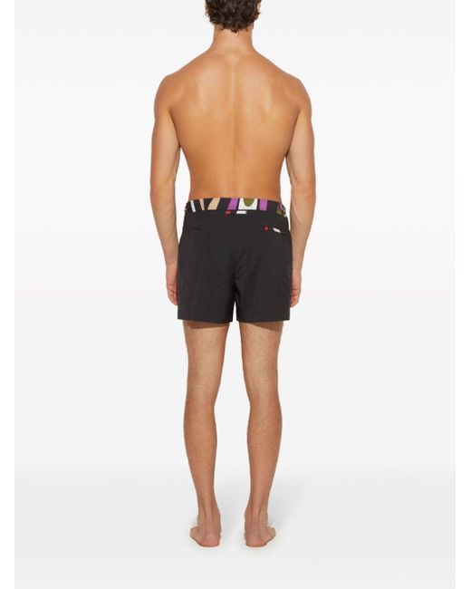 Emilio Pucci Black Marmo-print Swim Shorts for men