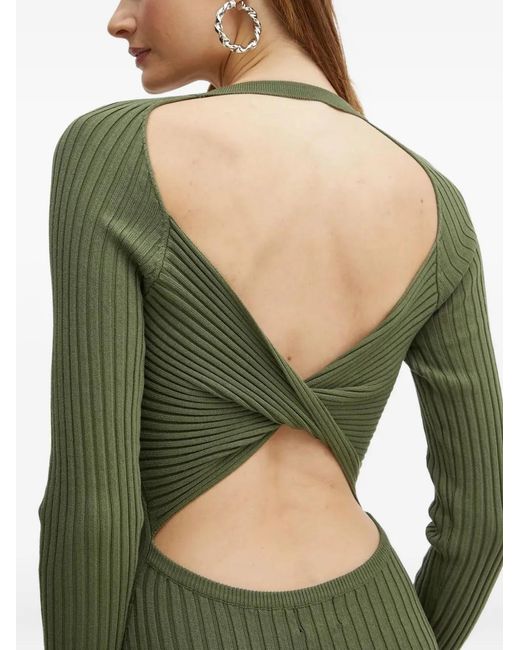 Bardot Green Ribbed Back-Detail Midi Dress