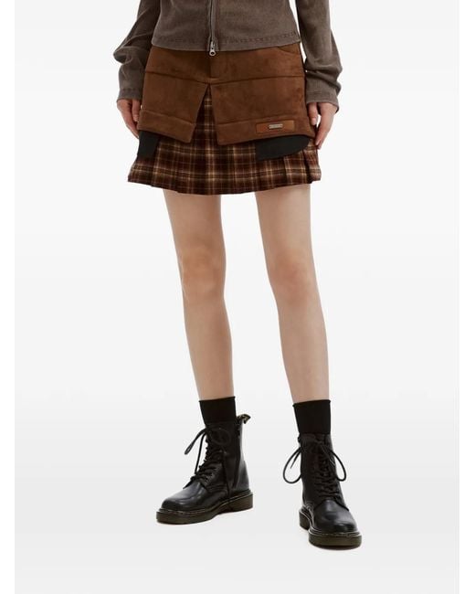 Musium Div. Brown Layered Check-Print Mini Shorts