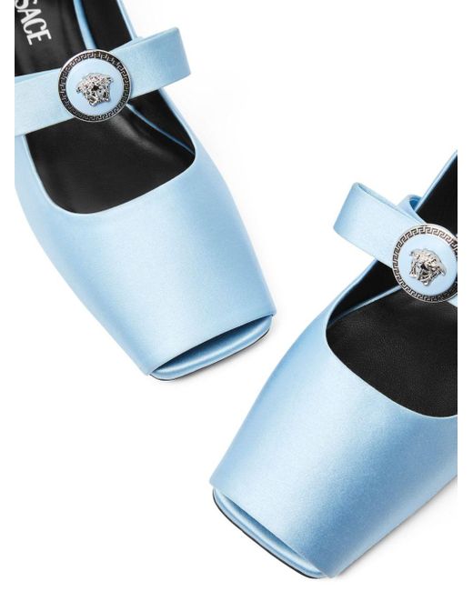 Versace Blue Bow-embellished Satin Ballerina Shoes