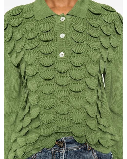 NAMACHEKO Green Bird Feather Polo Top