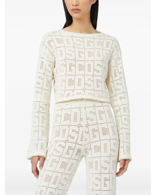 Gcds White Monogram Macramé Top
