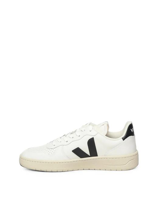 Veja White V-10 Leather Sneakers for men