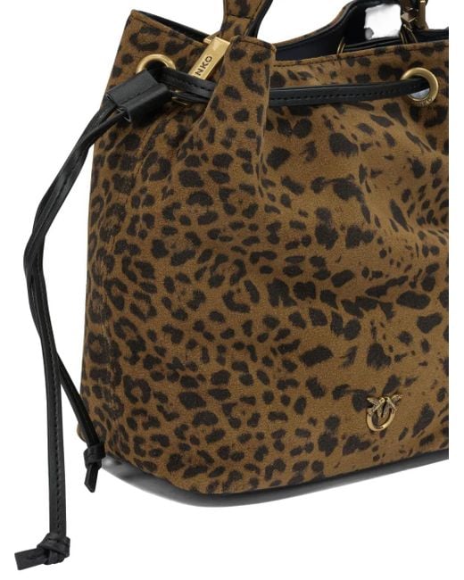 Pinko Brown Leopard Print Drawstring Shoulder Bag