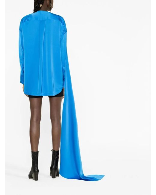 The Attico Blue Draped-Detail Long-Sleeve Shirt