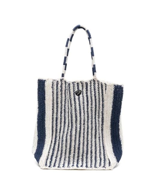 Maison Labiche White Morard Stripe-Pattern Raffia Tote Bag