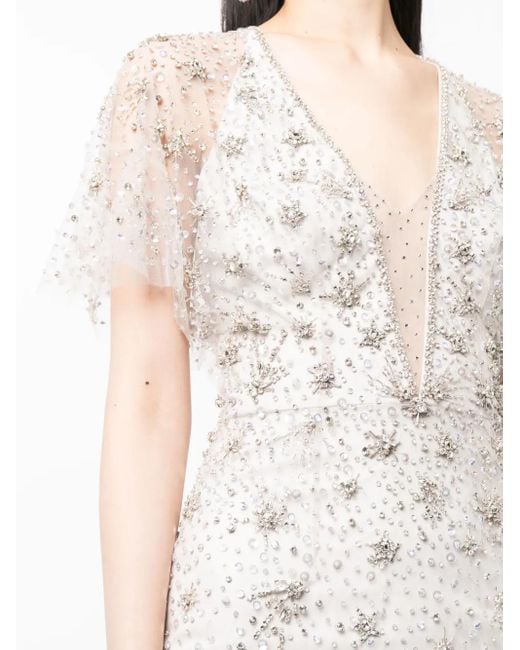 Jenny Packham White Kristallverziertes Abendkleid
