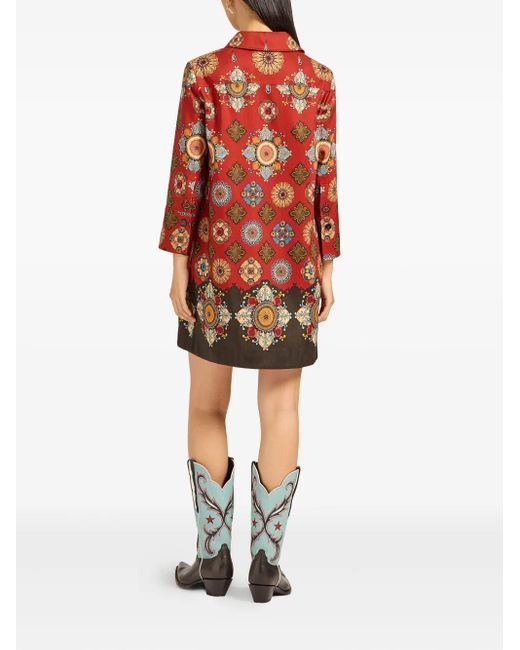 LaDoubleJ Red Geometric-Print Mini Day Dress