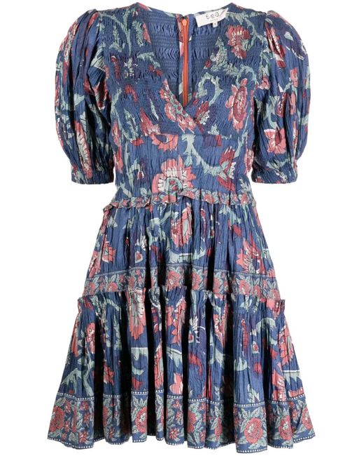 Sea Blue Rory Puff-Sleeve Minidress