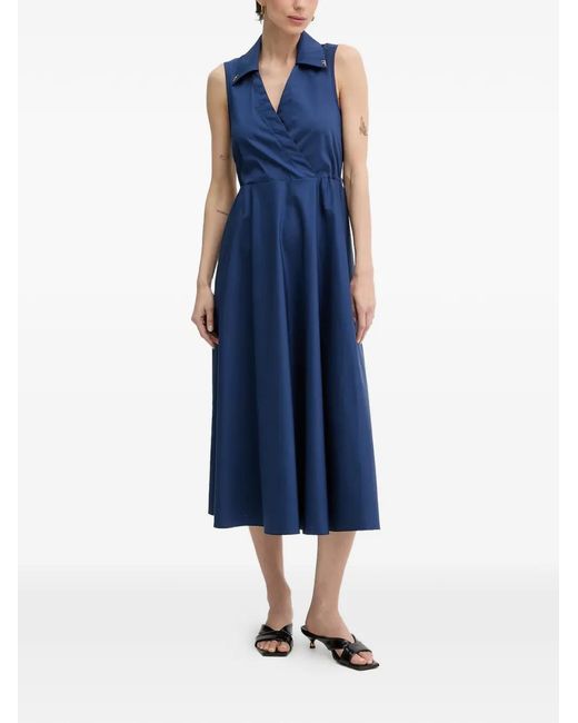 Fracomina Blue Sleeveless Wrap-Style Midi Dress