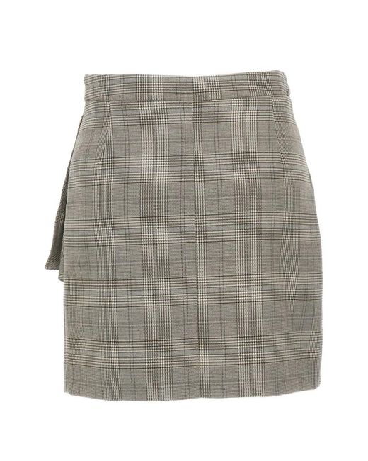 Kaos Gray Check-Pattern Ruffled-Detail Skirt