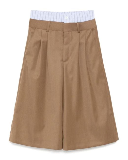 Monse Natural Double-Waistband Wide Leg Shorts