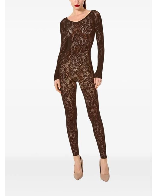 Wolford Brown Floral-Pattern Net Jumpsuit