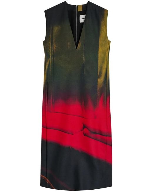 Jil Sander Red Printed Midi Dress