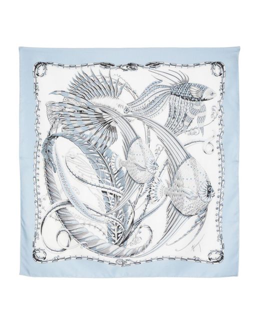 Ferragamo Blue Seidenschal mit Fisch-Print