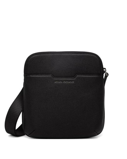 ARMANI EXCHANGE Black Logo-Print Pebbled Messenger Bag for men
