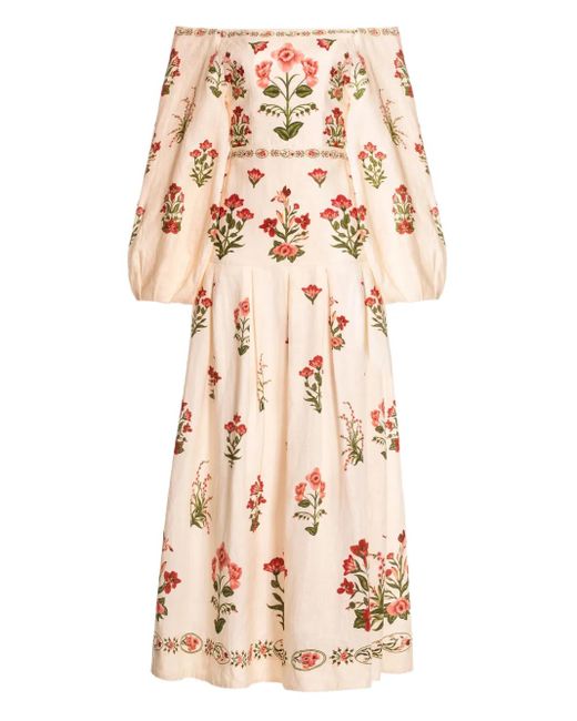 Agua Bendita Natural Schulterfreies Senlis Canna Kleid Mit Blumen-Print